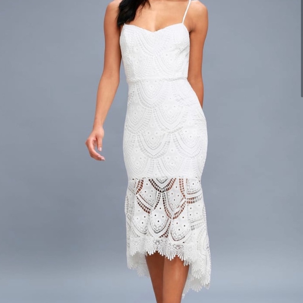 Lulus Pure Passion White Lace bodycon midi dress